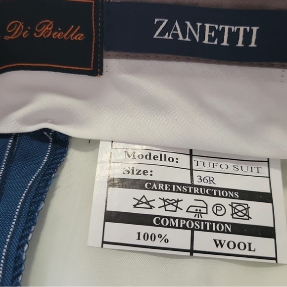 Zanetti Men's Size 36R Raw Hem Navy Stripe Slim Fit Pzem 100% Wool Dress Pants - Picture 5 of 8